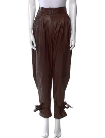 Pre-owned Dolce & Gabbana Leather Straight Leg Pants In Brown