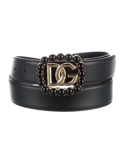 Pre-owned Dolce & Gabbana Leather Studded Accents Belt In Black