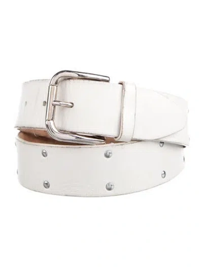 Pre-owned Dolce & Gabbana Leather Studded Accents Belt In White