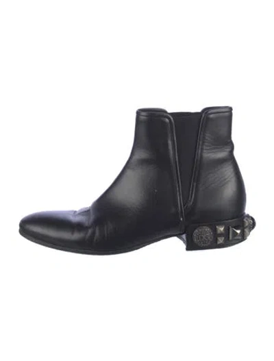 Pre-owned Dolce & Gabbana Leather Studded Accents Chelsea Boots In Black