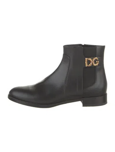 Pre-owned Dolce & Gabbana Leather Studded Accents Chelsea Boots In Black