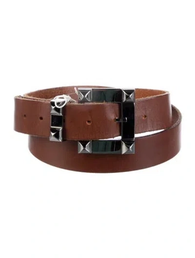 Pre-owned Dolce & Gabbana Leather Studded Accents Waist Belt In Brown