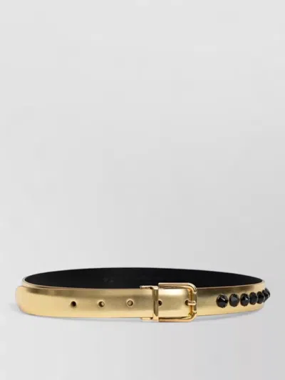 Dolce & Gabbana Gold Leather With Black Crystal Studs Belt