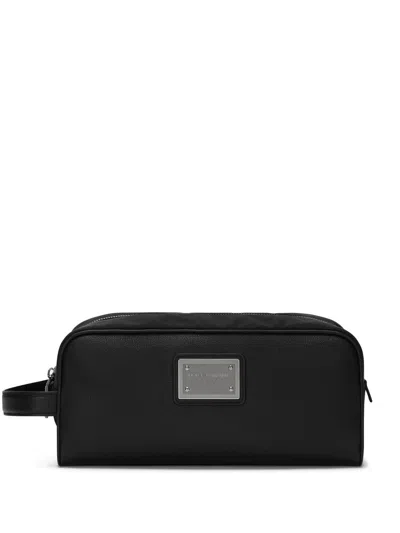 Dolce & Gabbana Leather Toiletry Bag In Black