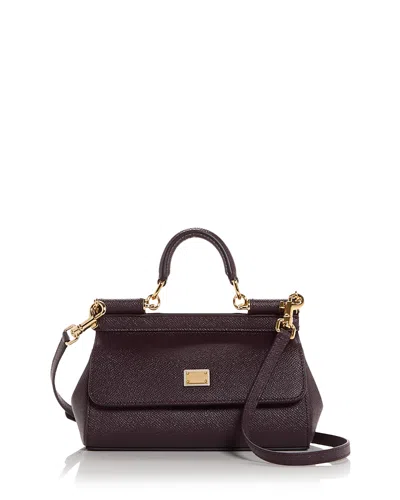 Dolce & Gabbana Leather Top Handle Bag In Burgundy
