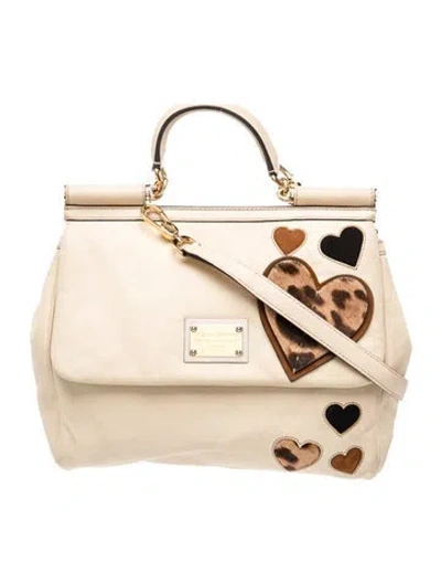 Pre-owned Dolce & Gabbana Leather Top Handle Bag In Neutral