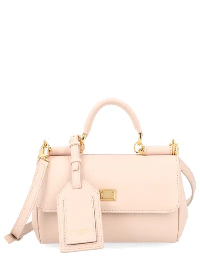 Dolce & Gabbana Leather Top Handle Satchel Bag In Nude