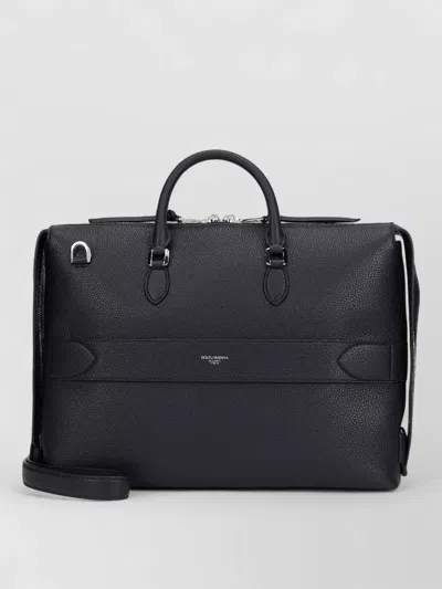 Dolce & Gabbana Leather Travel Handbag Shoulder Strap In Black