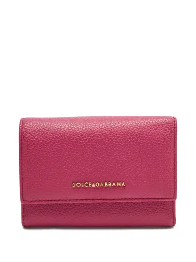 Pre-owned Dolce & Gabbana Leather Trifold Wallet In Pink