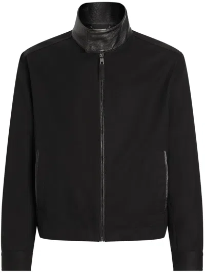 Dolce & Gabbana Leather-trim Bomber Jacket In Black