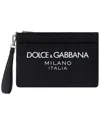 Dolce & Gabbana Black Pouch With Contrasting Rubberized Logo In Nylon In Black