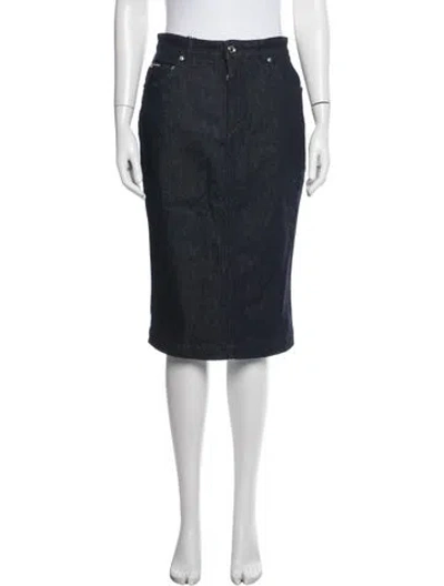 Pre-owned Dolce & Gabbana Leather Trim Embellishment Midi Length Skirt W/ Tags In Blue