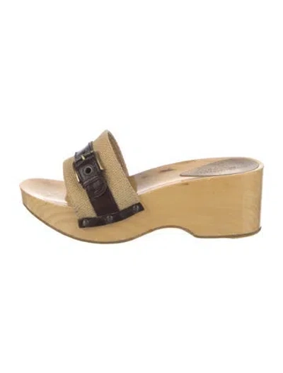 Pre-owned Dolce & Gabbana Leather Trim Embellishment Slides In Yellow