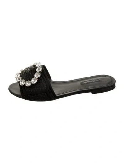 Pre-owned Dolce & Gabbana Leather Tweed Pattern Slides In Metallic/silver