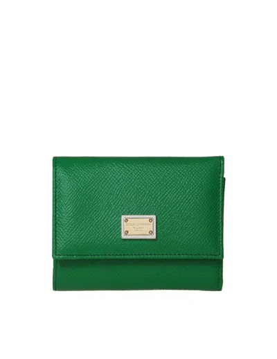 Dolce & Gabbana Leather Wallet With Logo Plaque In Green