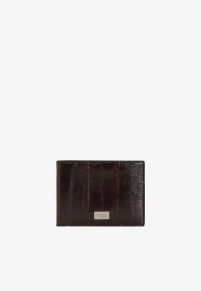 Dolce & Gabbana Leather Wallet With Logo-plate In Brown