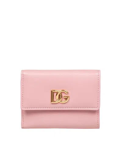 Dolce & Gabbana Leather Wallet With Metal Dg Logo In Pink And Yellow Color In Pink/yellow