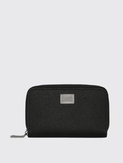 Dolce & Gabbana Leather Wallet With Metal Logo In Black