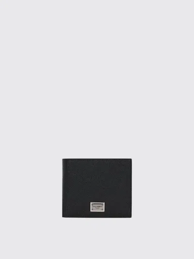 Dolce & Gabbana Leather Wallet With Metal Logo Plaque In Black