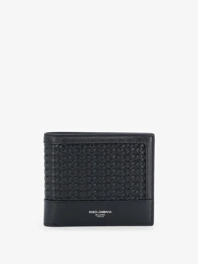 Dolce & Gabbana Leather Wallet With Woven Pattern In Black