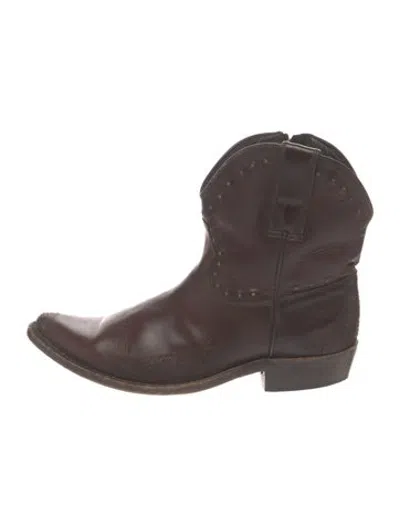 Pre-owned Dolce & Gabbana Leather Western Boots In Brown