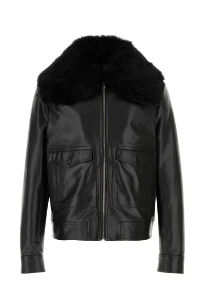 Dolce & Gabbana Leather With Fur Collar Jacket In Black