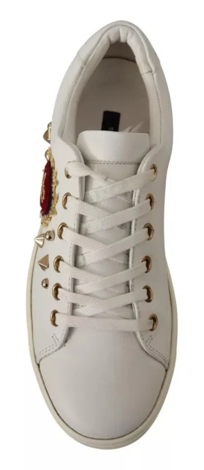 Dolce & Gabbana Leather With Gold Studs And Red Heart Sneaker In Neutral