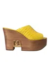 Dolce & Gabbana Yellow Leather Wood Mule Wedge Slides Shoes In Yellow