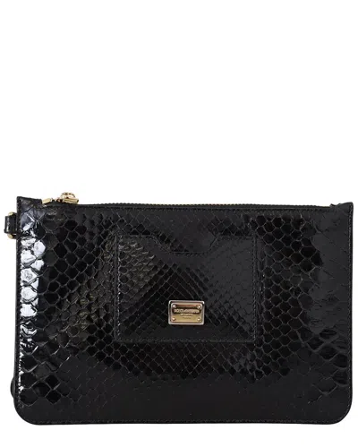 Dolce & Gabbana Black Leather Coin Purse Wristlet Mirror Agnese Wallet