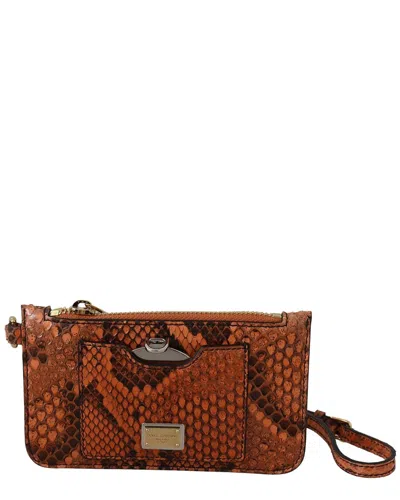 Dolce & Gabbana Leather Wristlet In Brown