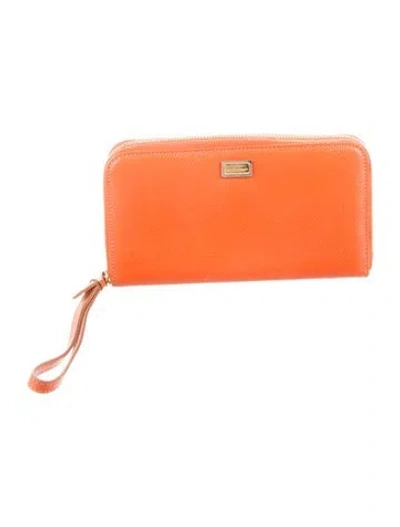 Pre-owned Dolce & Gabbana Leather Wristlet In Orange