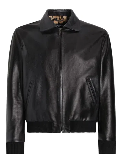 Dolce & Gabbana Leather Zip-fastening Bomber Jacket In Black