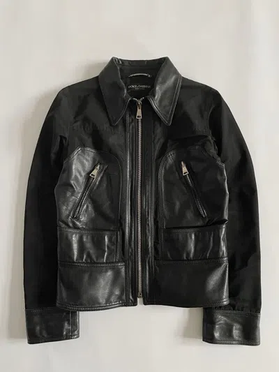 Pre-owned Dolce & Gabbana Leather Zip Trucker Jacket In Black