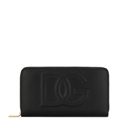 Dolce & Gabbana Calfskin Zip-around Wallet With Dg Logo In Black