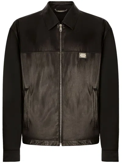 DOLCE & GABBANA LEATHER ZIPPED JACKET