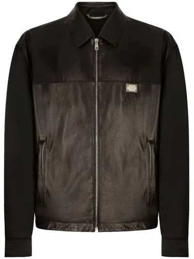 Dolce & Gabbana Leather Zipped Jacket In Black