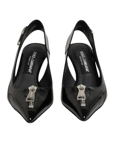 Dolce & Gabbana Leather Zipper-detail Stiletto Slingback Heel In Black