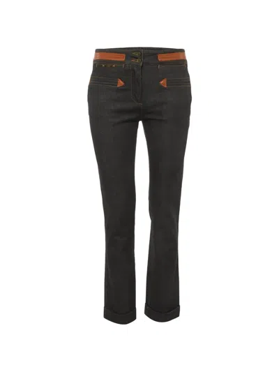 Pre-owned Dolce & Gabbana Leather-trim Straight-leg Jeans In Gray