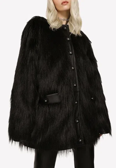 Dolce & Gabbana Leather-trimmed Faux Fur Jacket In Black