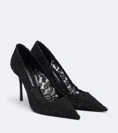 Dolce & Gabbana Pumps Lace Detailing Pointed Toe Stiletto Heel In Black