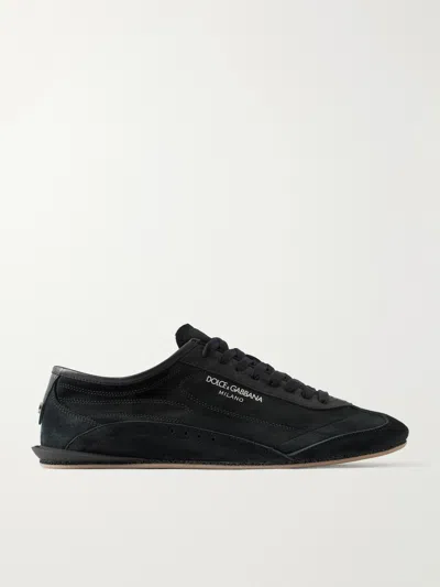 Dolce & Gabbana Lipari Suede Calfskin Sneakers With Printed Logo In Black