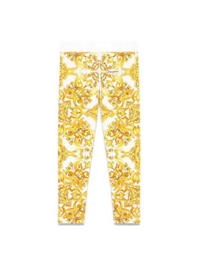 Dolce & Gabbana Kids' Maiolica Print Leggings In Yellow