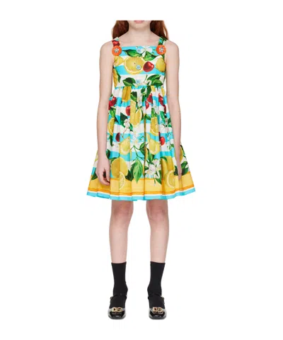 Dolce & Gabbana Lemon  Cherry-print Cotton Dress In Multicolor