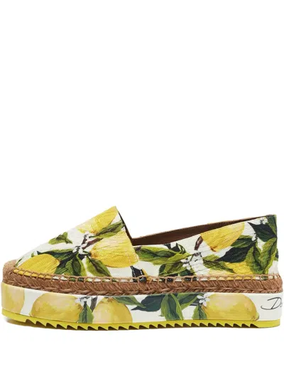 Pre-owned Dolce & Gabbana Lemon-print Platform Espadrilles