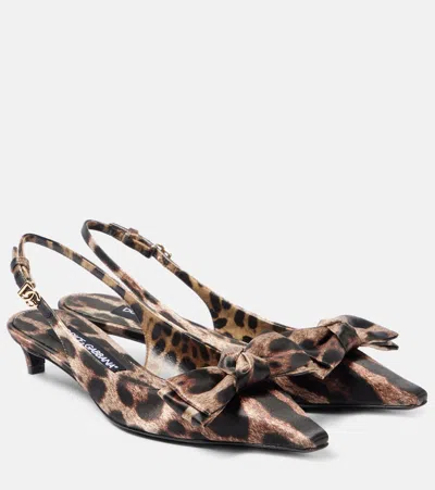 DOLCE & GABBANA LEO 30 PRINTED SATIN SLINGBACK PUMPS