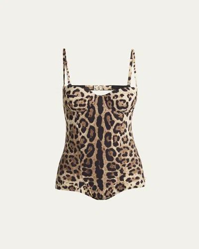 Dolce & Gabbana Women's Leopard One-piece Swimsuit In Leo New