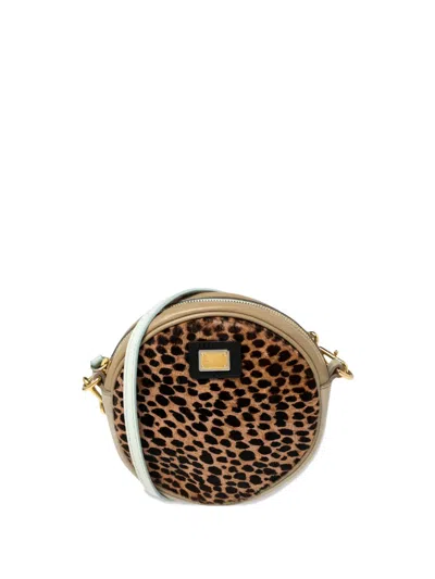 Pre-owned Dolce & Gabbana Leo Crepe Glam Round Shoulder Bag In Brown