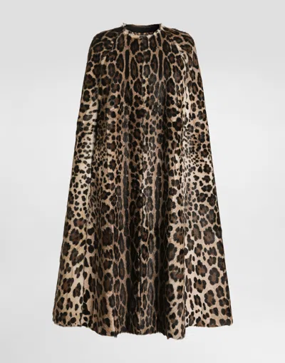 Dolce & Gabbana Leo Kid Leather Cape In Animal Print