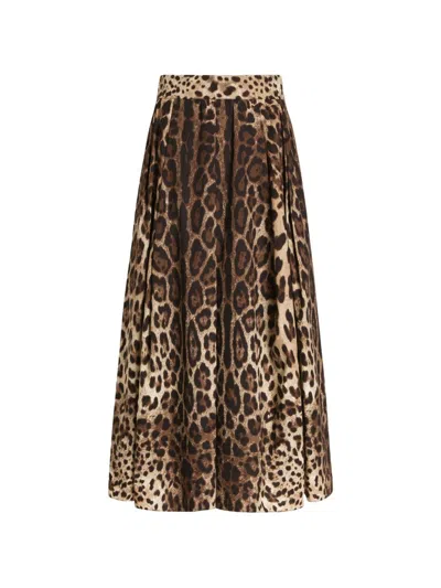Dolce & Gabbana Leo Print Cotton Skirt In Multi