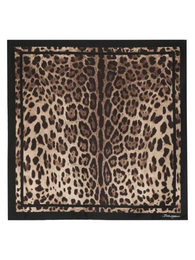 Dolce & Gabbana Leo Print Foulard In Brown